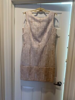Sleeveless Cream and Tan Textured Midi Dress